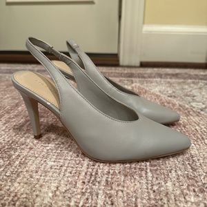 PURE NAVY GRAY SLINGBACK  HEELS SZ 5.5